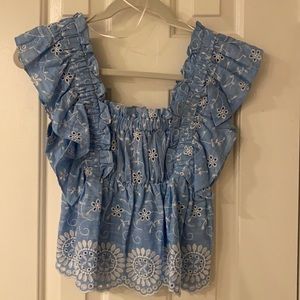 Zara Openwork Embroidered Ruffle top
